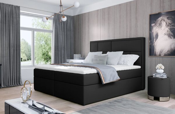 Kontinentální postel 140x200 OVARIO - černá eko kůže