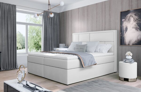 Kontinentální postel 140x200 OVARIO - bílá eko kůže