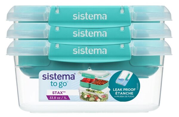 Sistema Sada 3 ks Dělený vodotěsný box na jídlo To Go STAX 1 l, zelená