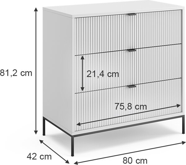 Komoda Vicco Eliza Bílá 80 x 81.2 cm se 3 zásuvkami, Model 49498
