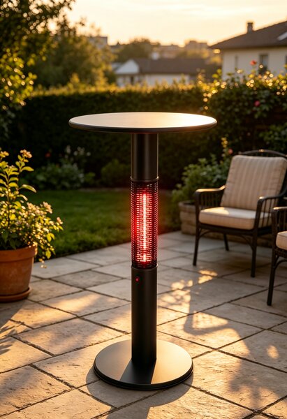 Vyhřívaný barový stůl s infrazářičem, 1500 W, Ø 600 mm, černý
