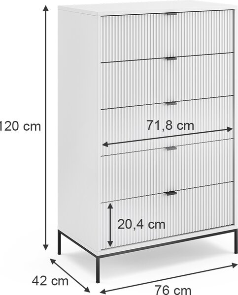 Komoda Vicco Eliza Bílá 76 x 120 cm s 5 zásuvkami, Model 49500