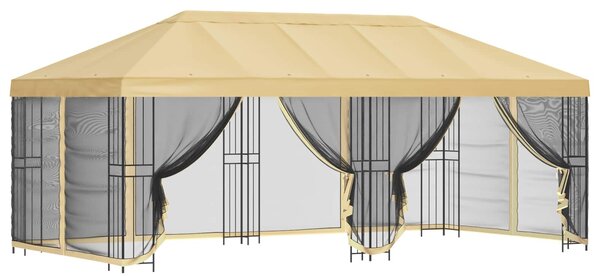 Altán s bočními stěnami 6 x 3 m Krémová Polyester a ocel 190