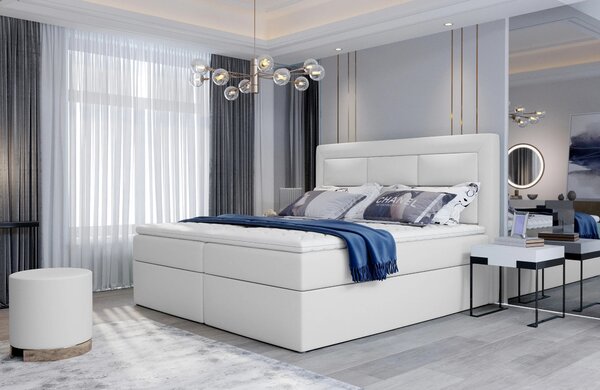 Boxspringová postel 140x200 TERIVO - bílá eko kůže