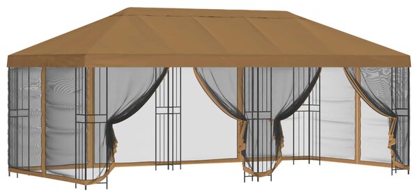 Altán s bočními stěnami 6 x 3 m Béžová Polyester a ocel 190