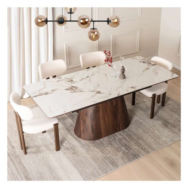 Jídelní stůl Tapun, mramor / ořech