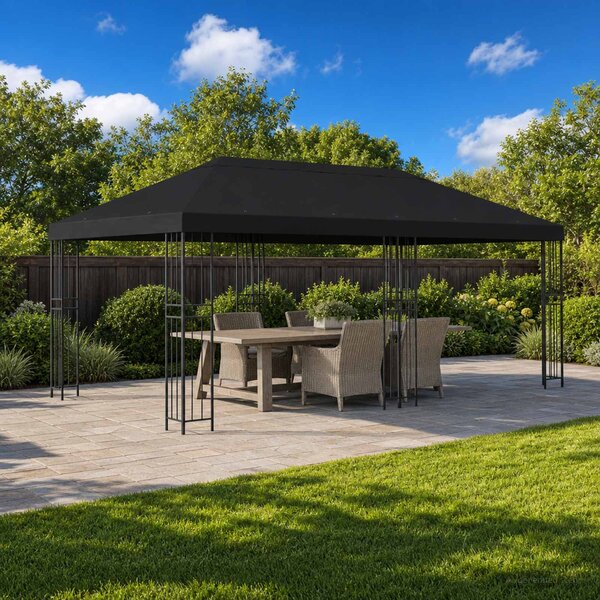 Zahradní altán 6 x 3 m Černá Polyester a ocel 190 gsm