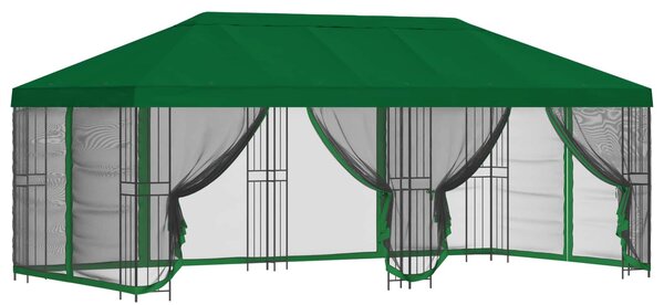 Altán s bočními stěnami 6 x 3 m Zelená Polyester a ocel 190
