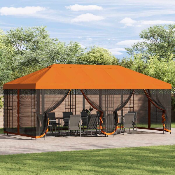 Altán s bočními stěnami 6 x 3 m Oranžová Polyester a ocel 190