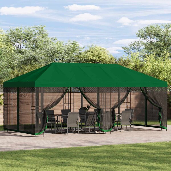 Altán s bočními stěnami 6 x 3 m Zelená Polyester a ocel 190