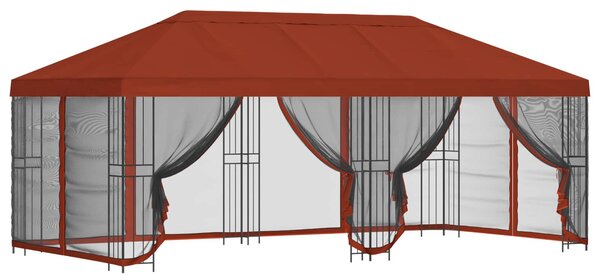 Altán s bočními stěnami 6 x 3 m Cihlová Polyester a ocel 190