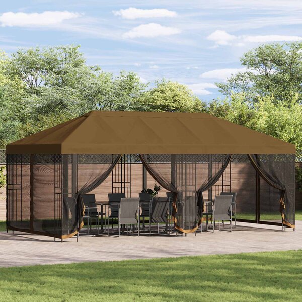 Altán s bočními stěnami 6 x 3 m Taupe Polyester a ocel 190