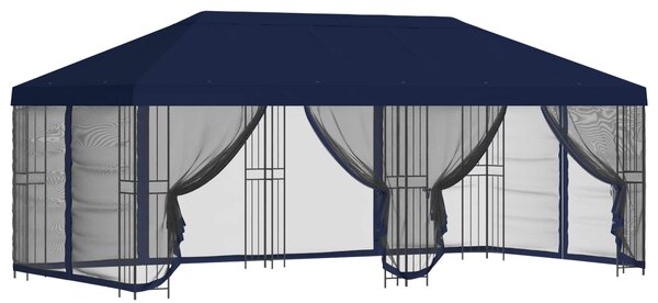Altán s bočními stěnami 6 x 3 m Modrá Polyester a ocel 190