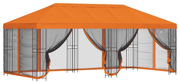 Altán s bočními stěnami 6 x 3 m Oranžová Polyester a ocel 190