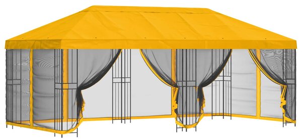 Altán s bočními stěnami 6 x 3 m Žlutá Polyester a ocel 190