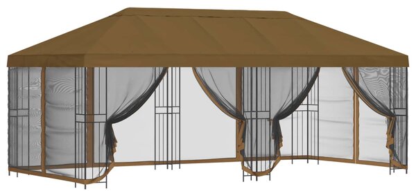 Altán s bočními stěnami 6 x 3 m Taupe Polyester a ocel 190