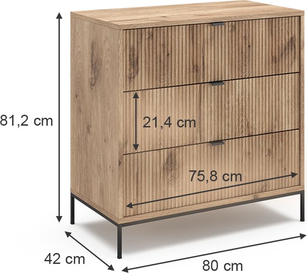 Komoda Vicco Eliza Dub Viking 80 x 81.2 cm se 3 zásuvkami, Model 49499