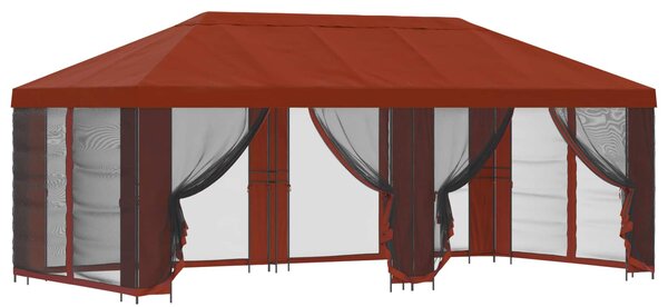 Altán s bočními stěnami 6 x 3 m Cihlová Polyester a ocel 190