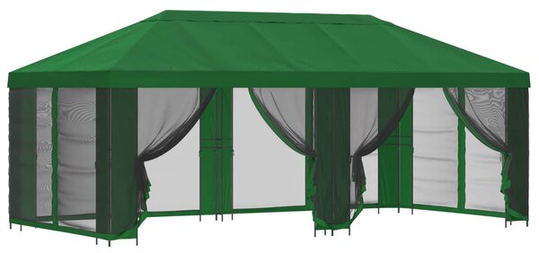 Altán s bočními stěnami 6 x 3 m Zelená Polyester a ocel 190