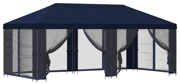 Altán s bočními stěnami 6 x 3 m Modrá Polyester a ocel 190