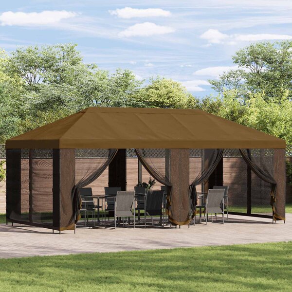 Altán s bočními stěnami 6 x 3 m Taupe Polyester a ocel 190