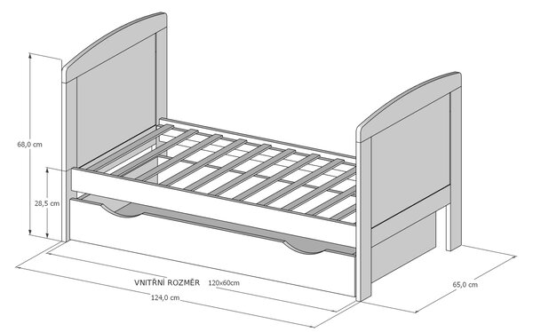 Dětská postýlka Mini Philip 120 x 60 cm Úložný prostor k postýlce: Bez úložného prostoru