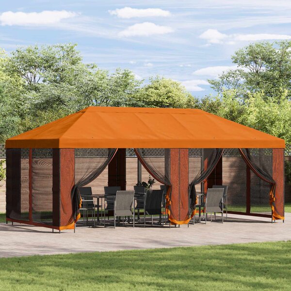 Altán s bočními stěnami 6 x 3 m Oranžová Polyester a ocel 190