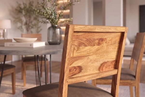 Designová židle Timber II Sheesham / hnědé mikrovlákno