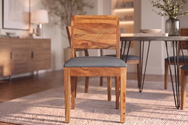 Designová židle Timber II Sheesham / tmavě šedá ekokůže