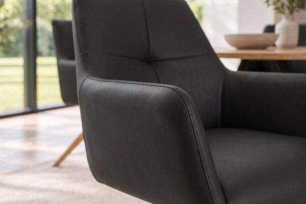 Designová otočná židle Devassy černá kůže / dub