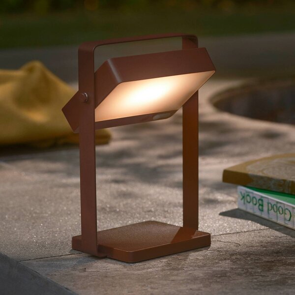 Nordlux Solární LED stolní lampa Saulio s LED, hnědá, IP44, hliník, USB, akumulátor, stmívatelný, Hnědá / rez, Hliník, Moderní