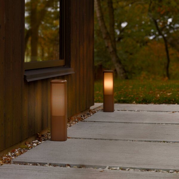 Nordlux Stojací lampa Sidara 45 Seaside, hnědá, hliník, IP44, E27, stmívatelný, Hnědá / rez, Hliník, Moderní