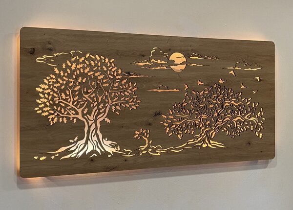 "Tři duby" světelný obraz 230V 120x60cm provedení povrchu: bříza