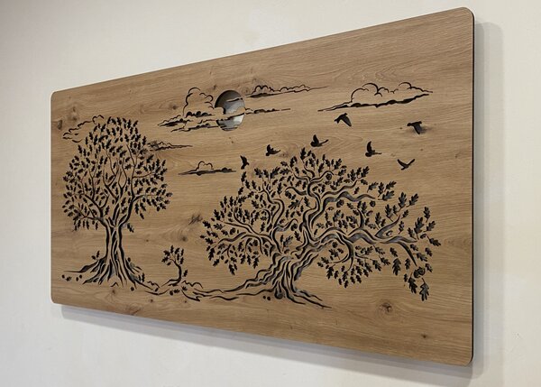 "Tři duby" světelný obraz s baterií 120x60cm varianta ovládání: manuál/pohybové čidlo, provedení povrchu: bříza