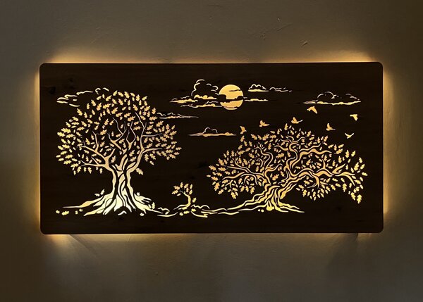 "Tři duby" světelný obraz 230V 120x60cm provedení povrchu: bříza