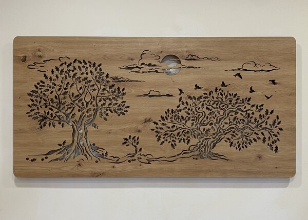 "Tři duby" světelný obraz s baterií 120x60cm varianta ovládání: manuál/pohybové čidlo, provedení povrchu: bříza
