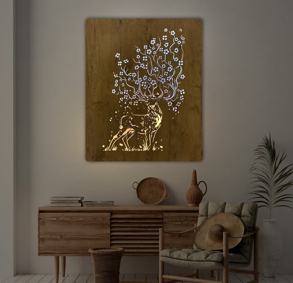 "Jelen" světelný obraz 230V 70x100cm provedení povrchu: dub světlý