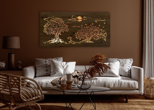 "Tři duby" světelný obraz s baterií 120x60cm varianta ovládání: manuál/pohybové čidlo, provedení povrchu: bříza