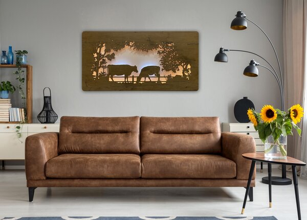 "Kravičky" světelný obraz 230V 120x60cm provedení povrchu: dub