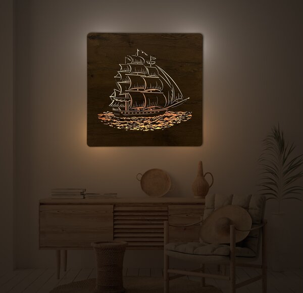 "Plachetnice" světelný obraz 230V 70x70cm provedení povrchu: dub světlý