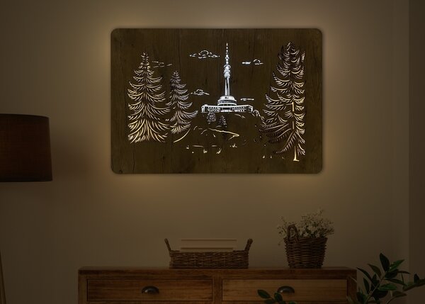 "Praděd" světelný obraz 230V 90x62cm provedení povrchu: dub světlý