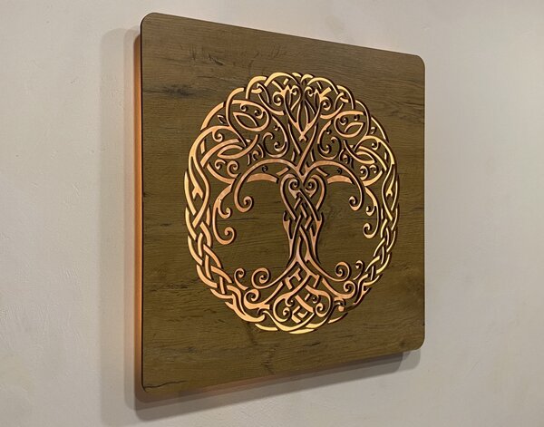 "Keltský strom života" světelný obraz 230V 62x62cm provedení povrchu: dub