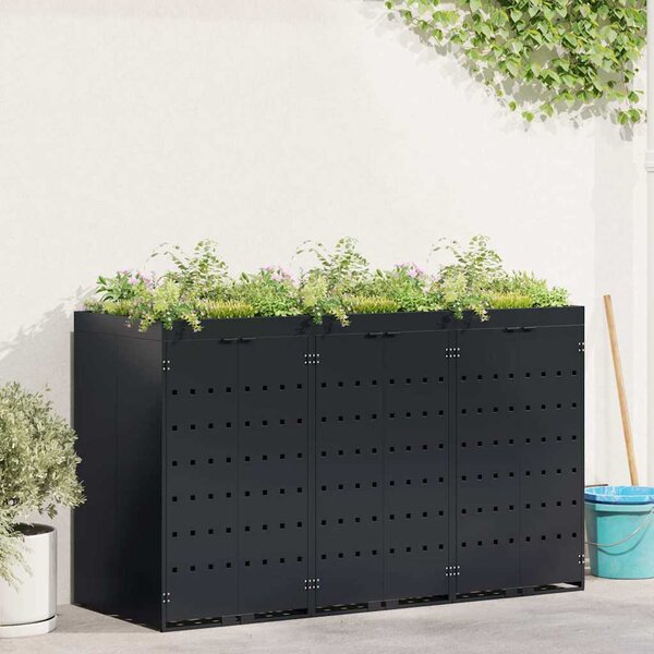 Úložný box na 3 popelnice Černá 204 x 77,5 x 121,5 cm