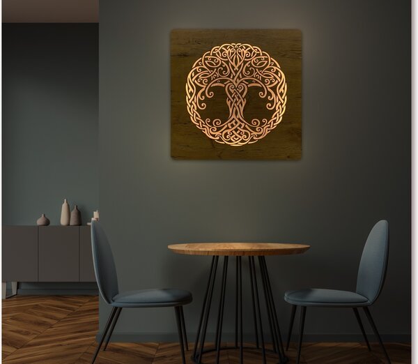 "Keltský strom života" světelný obraz 230V 62x62cm provedení povrchu: dub