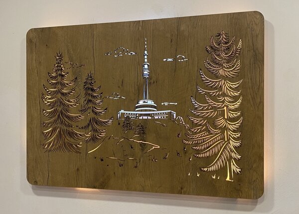 "Praděd" světelný obraz 230V 90x62cm provedení povrchu: dub světlý