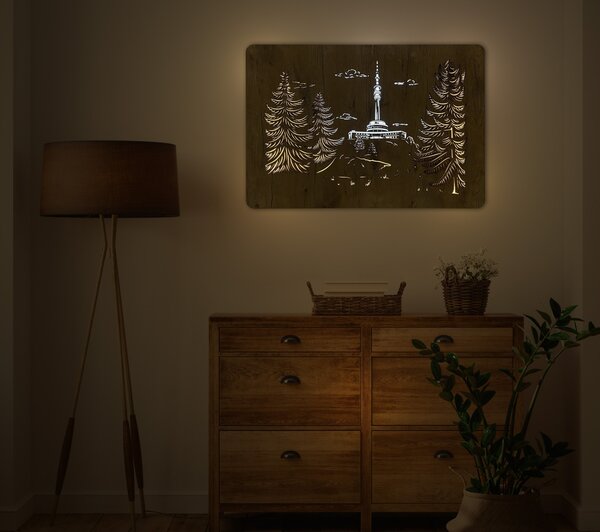 "Praděd" světelný obraz 230V 90x62cm provedení povrchu: dub světlý