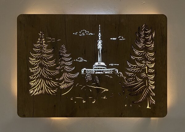 "Praděd" světelný obraz 230V 90x62cm provedení povrchu: dub světlý