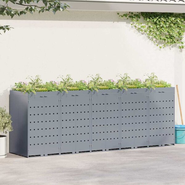 Úložný box na 5 popelnic Světle šedá 340 x 77,5 x 121,5 cm