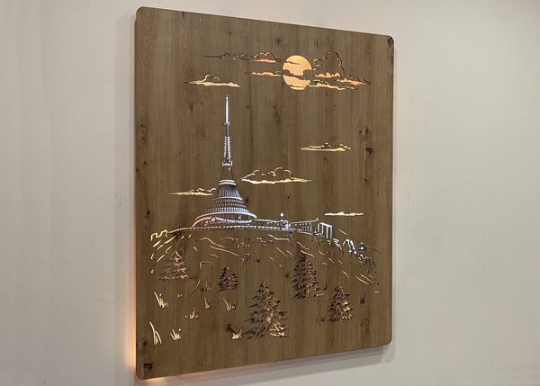 "Ještěd" světelný obraz 230V 90x110cm provedení povrchu: dub světlý