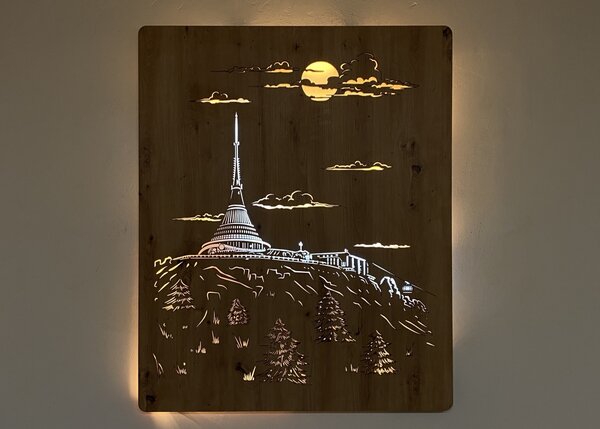 "Ještěd" světelný obraz 230V 90x110cm provedení povrchu: dub světlý
